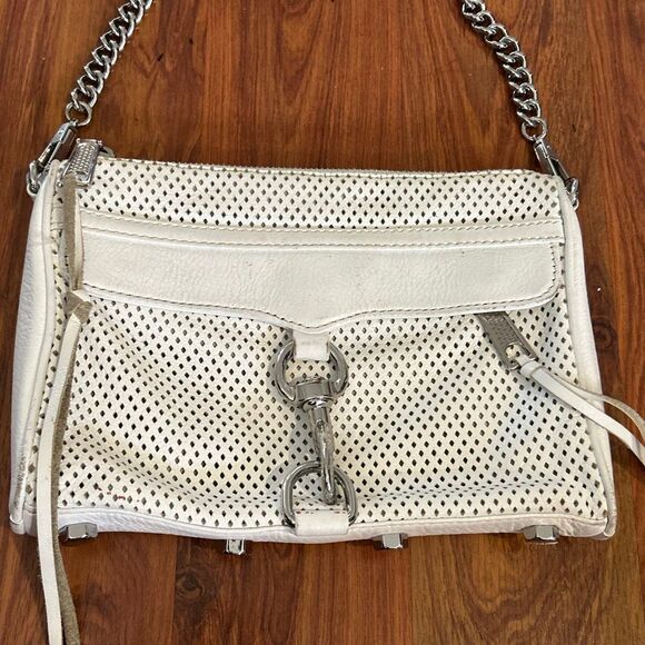 Rebecca Minkoff Mini MAC convertible white leather handbag with silver chain and - Picture 1 of 8
